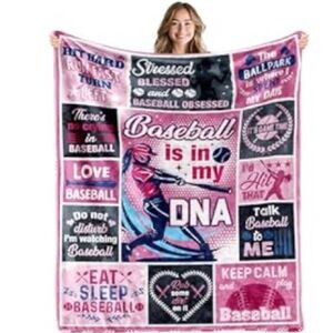 Baseball Themed Pink and Blue Throw Blanket 50x60